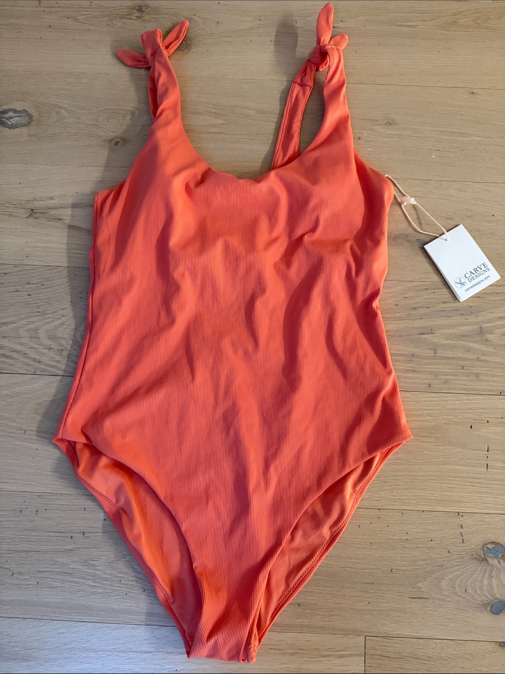NWT Carve Designs Coral Ribbed One-Piece Swimsuit with Tie Straps